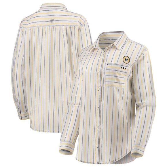 University of Michigan Columbia PFG Sun Drifter Stripe Button Down - Picture 1 of 4